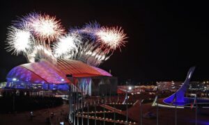 Fireworks light up the sky as Sochi welcomes the world to Russia for the start of the 2014 Winter Olympics.